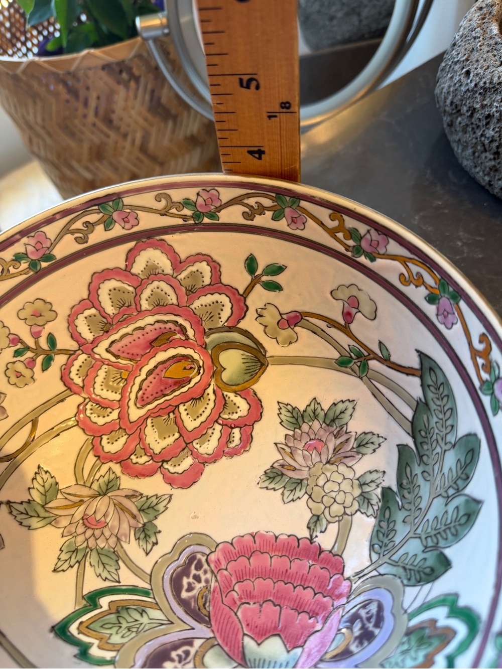 Vintage Floral Ceramic Bowl in Pink, Green and Purple by Vintage - Picture 3 of 6